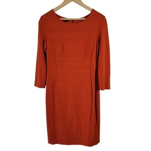 Escada Red Elegant Shift Dress Sz 40/8 Stretchy Jersey Knit 3/4 Sleeve Old Money